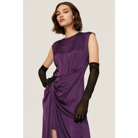 MARINA MOSCONE COLLECTIVE Purple Satin Shift Knot Sleeveless Dress Size 14 - Picture 3 of 14